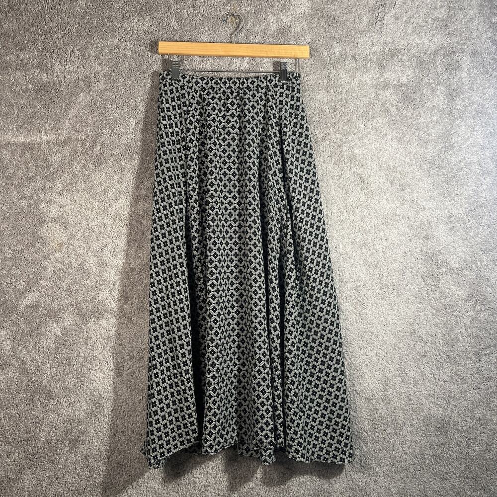 Max Studio Womens Small Black Clover Print Sheer Midi Skirt Pockets NWOT